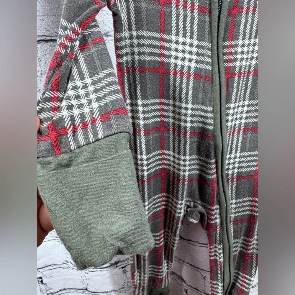 Mebie Baby Plaid Baby Onesie with Green Accents